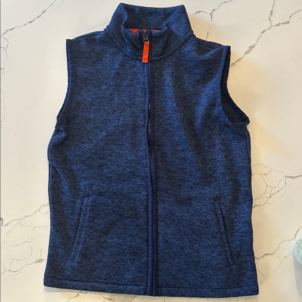 Lands’ End Boys Fleece Vest Size M 10-12 Navy Full Zip Lightweight